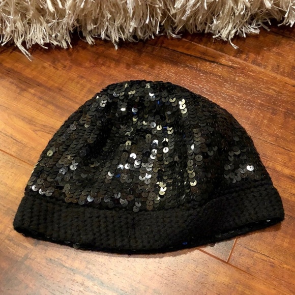 Vintage Black Sequined Beanie Cap Hat